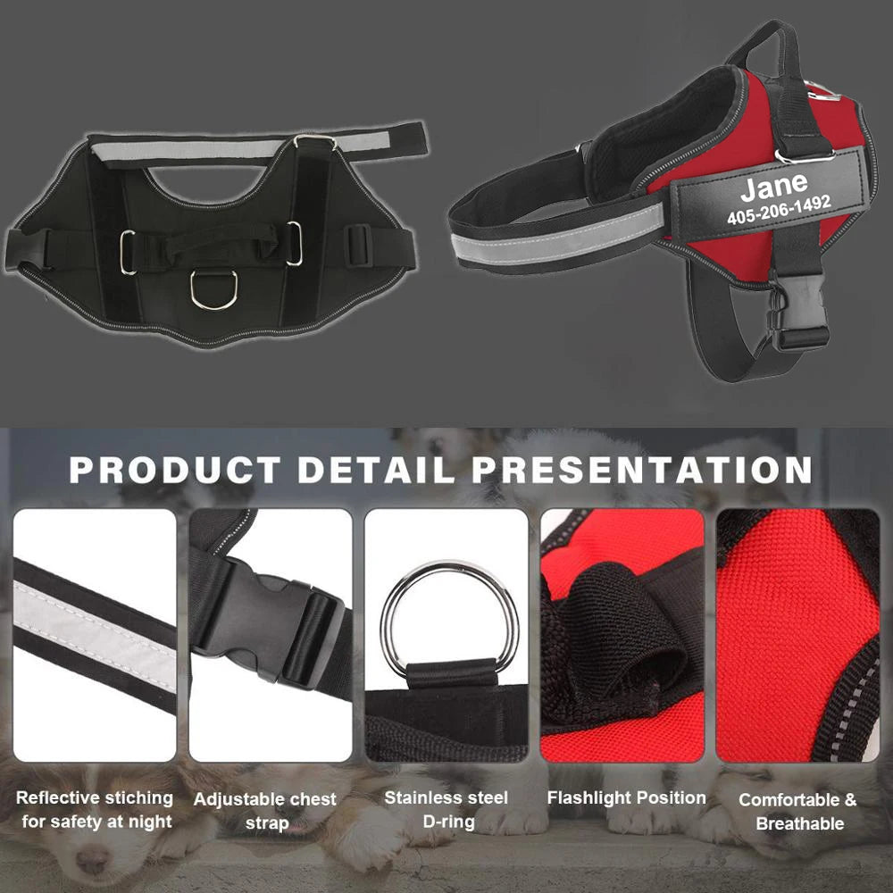 Dog Harness NO PULL Reflective  Adjustable Vest ID Custom Patch