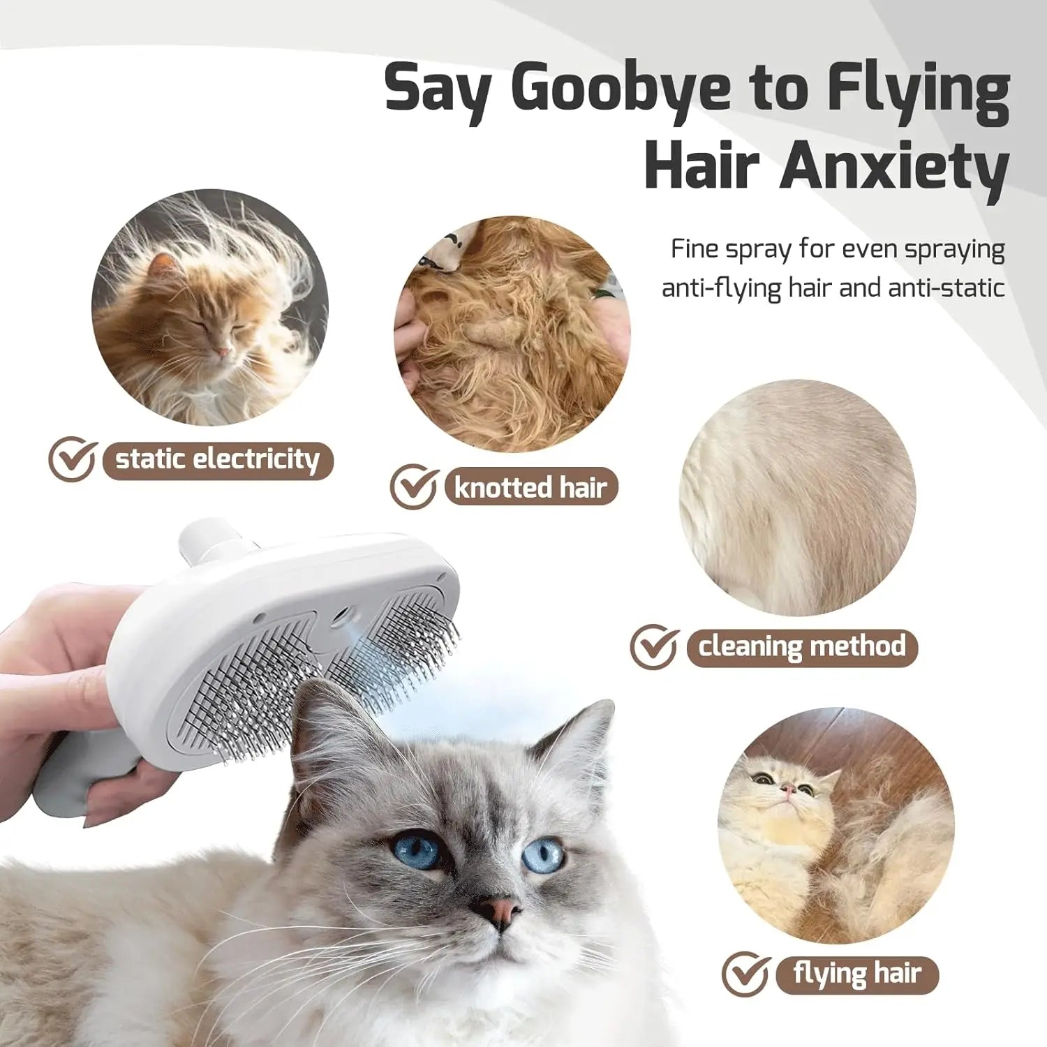 Hair Remover Cleaning Brush Cats Grooming Dog Dematting Water Mist Humidifier Comb