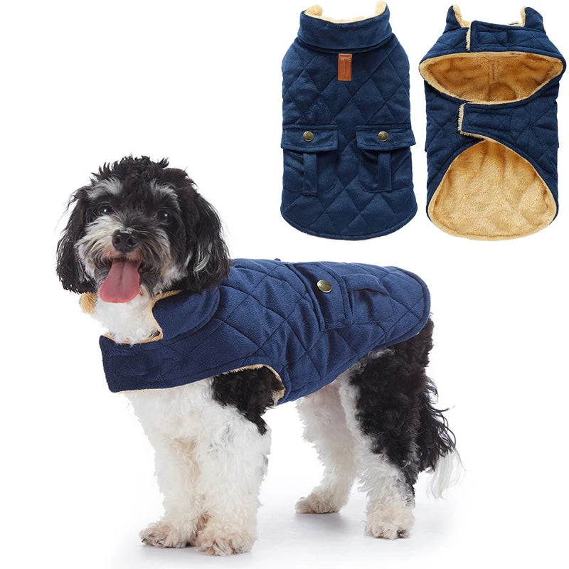 Winter Warm Plush Jackets for Pet Dogs Thickness Double Pockets