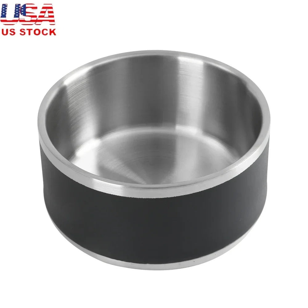 Stainless Steel Double Wall Dog Feeding Bowl Non Skid Ideal All Dog Breeds