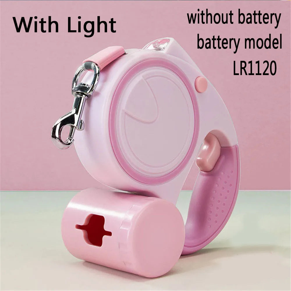 Dog Leash With Led Lights and Garbage Bag Retractable Nylon 5M Traction Rope Automatic Extension
