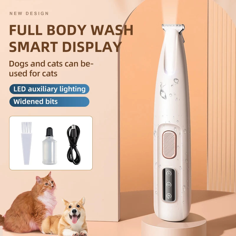 Portable Dog Paw Trimmer with Led Light - Pets Nail Grinder Shaver Clipper - Rechargeable Cordless