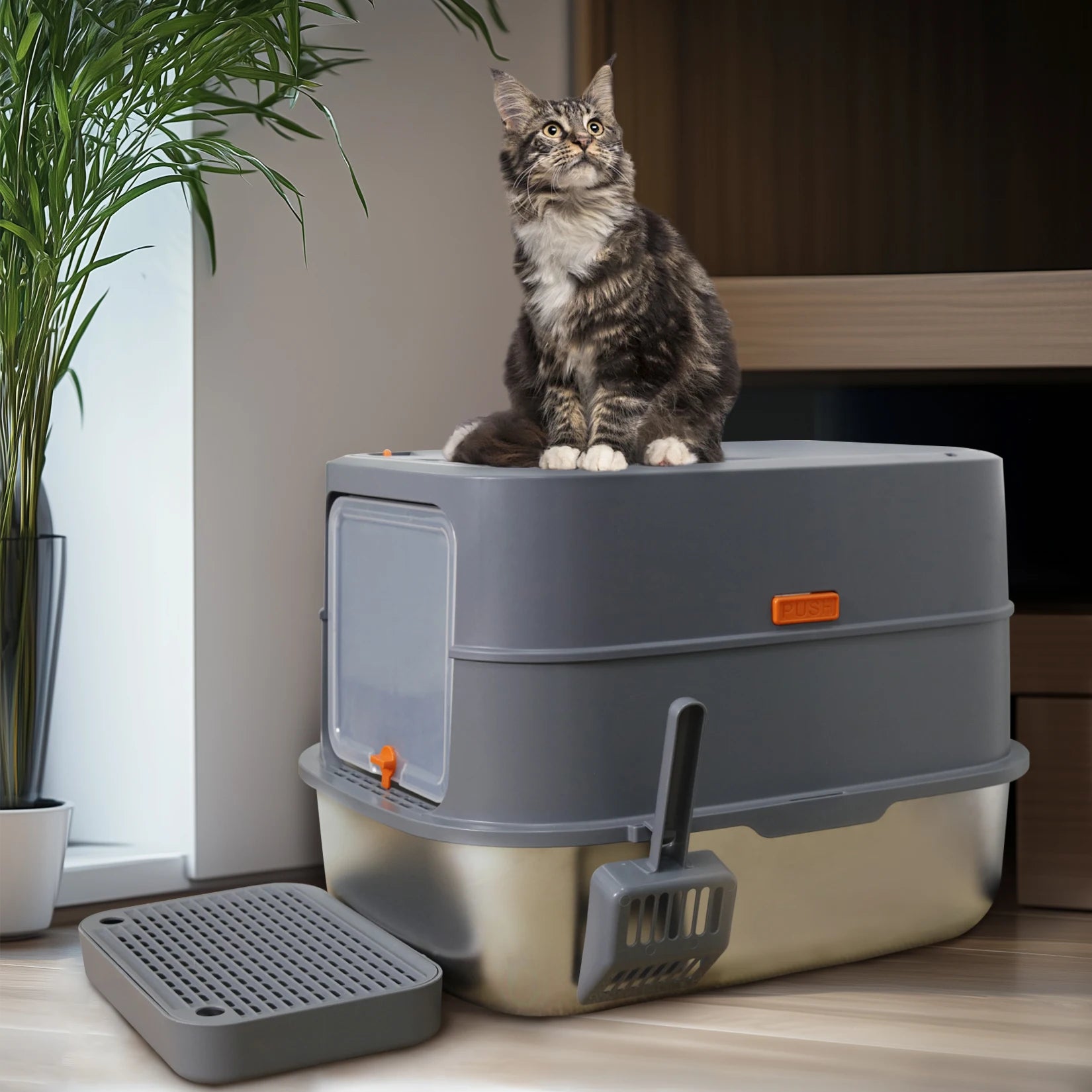 4-Style Cat Litter Box with Lid Enclosed with High Sided Enclosure