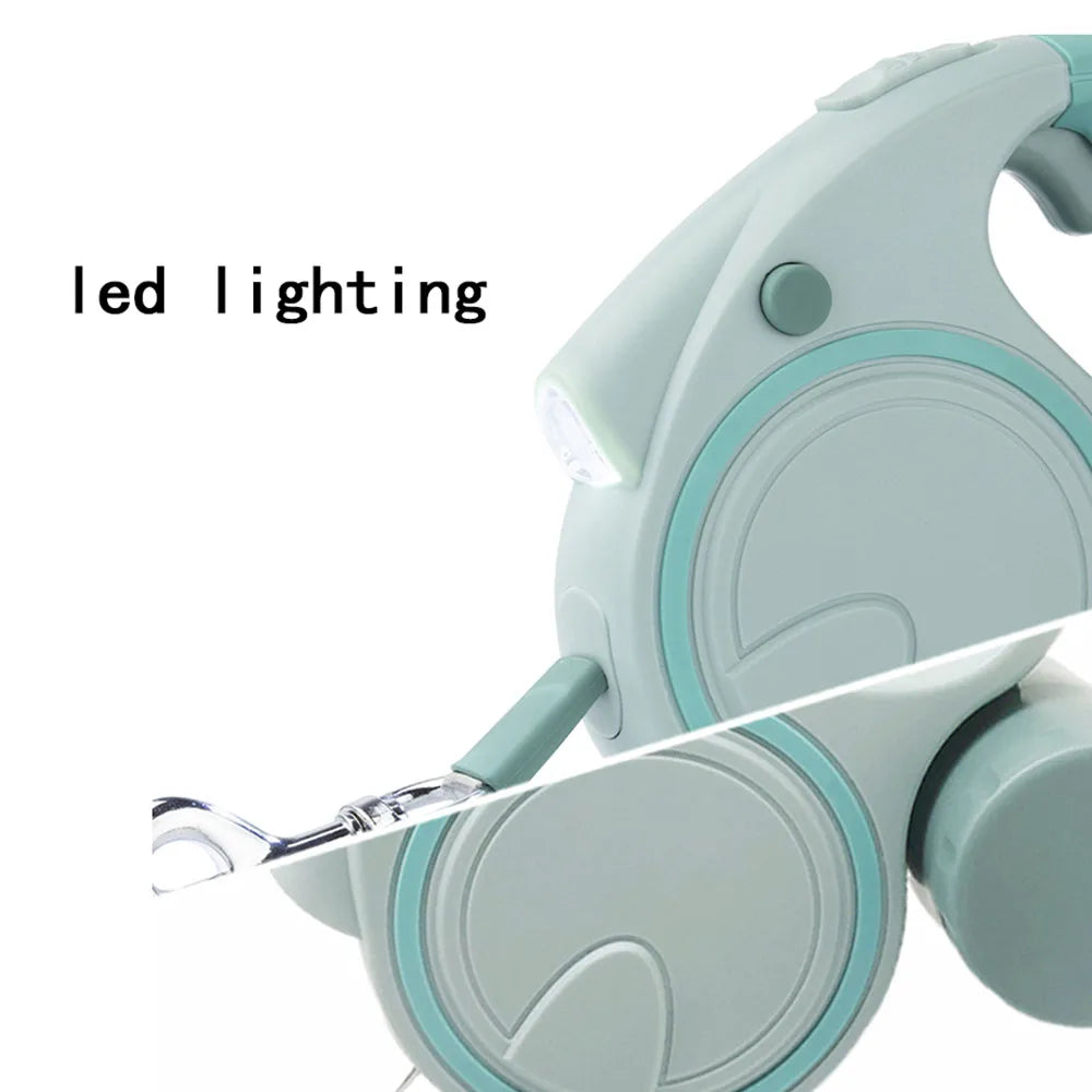 Dog Leash With Led Lights and Garbage Bag Retractable Nylon 5M Traction Rope Automatic Extension