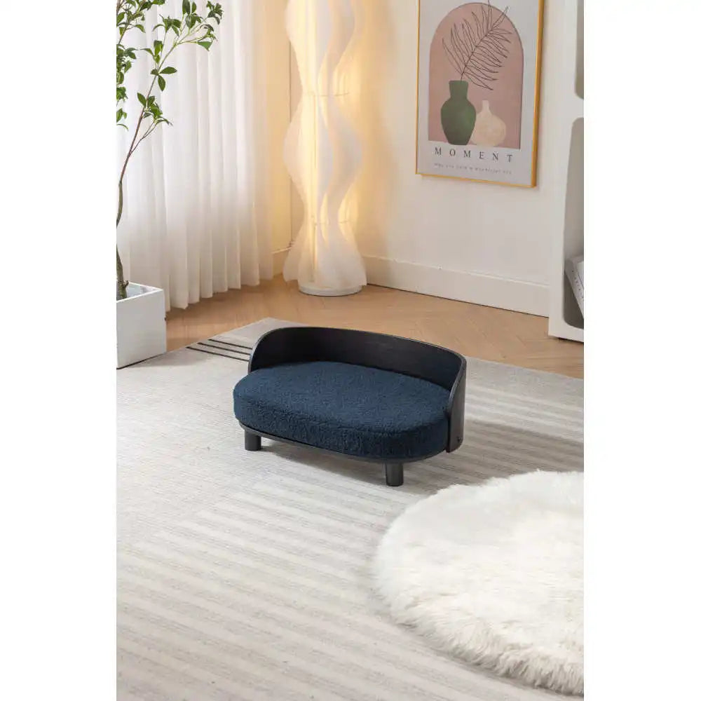 Elevated Dog Bed With Solid Wood legs and Bent Wood Back, Velvet Cushion, BLACK