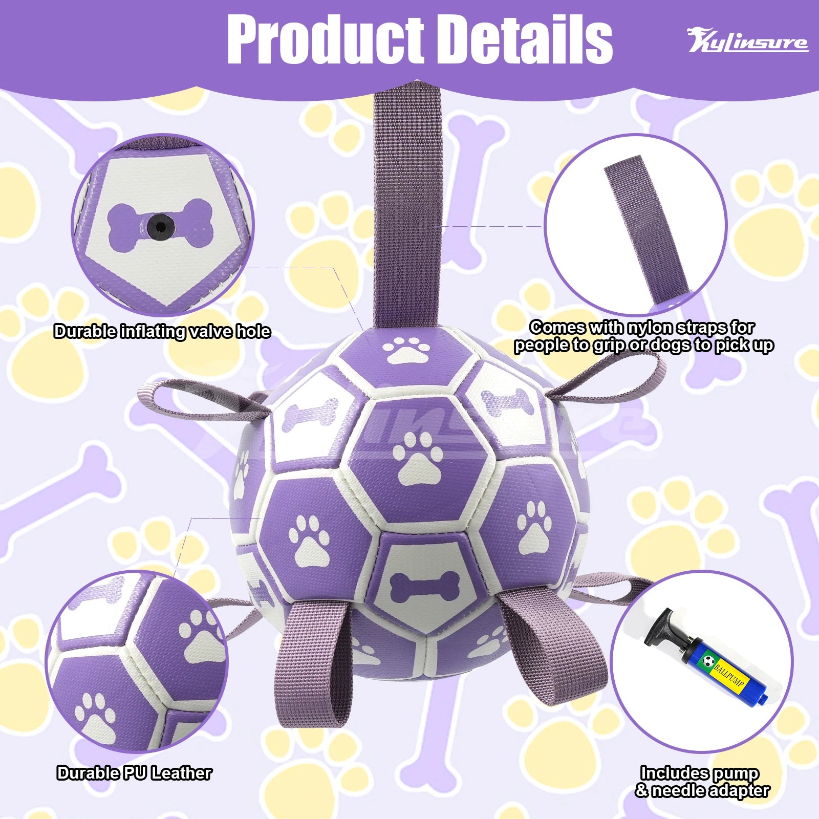 Dog Toys Soccer Ball with Straps, Interactive