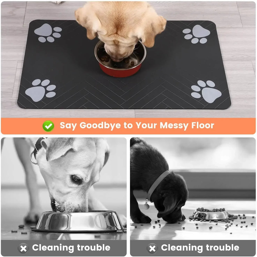 Pet Feeding Mat-Absorbent with Waterproof Rubber Backing,