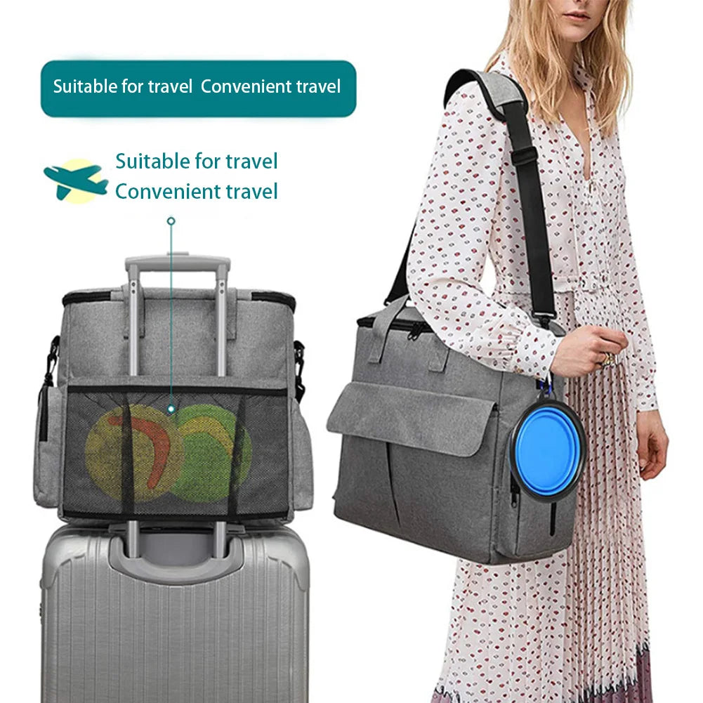 Dog Travel Bag Backpack w/2 Food Bags 1 Waterproof Placemat 2 Foldable Bowls