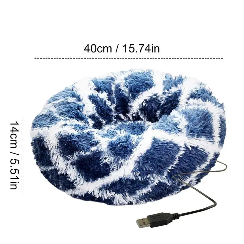 Soft Plush Pet Beds Round USB  Heating Comfortable And Machine Washable