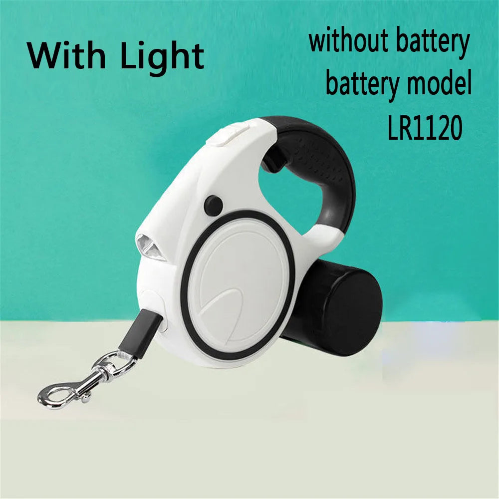 Dog Leash With Led Lights and Garbage Bag Retractable Nylon 5M Traction Rope Automatic Extension