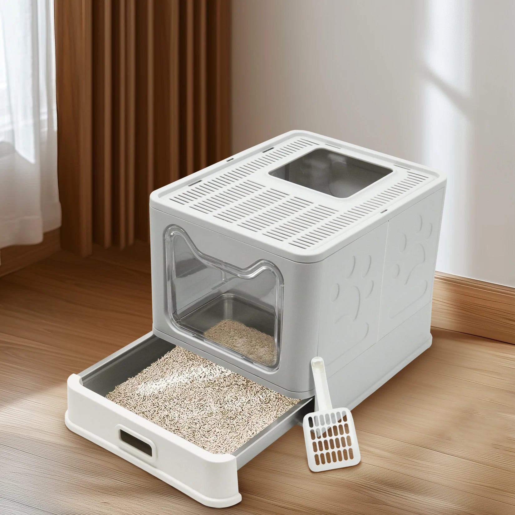 4-Style Cat Litter Box with Lid Enclosed with High Sided Enclosure