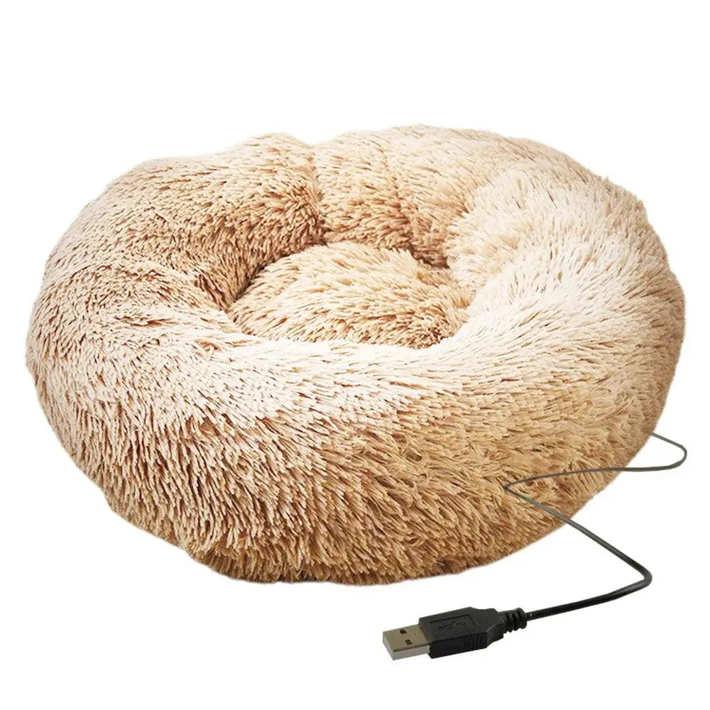 Soft Plush Pet Beds Round USB  Heating Comfortable And Machine Washable