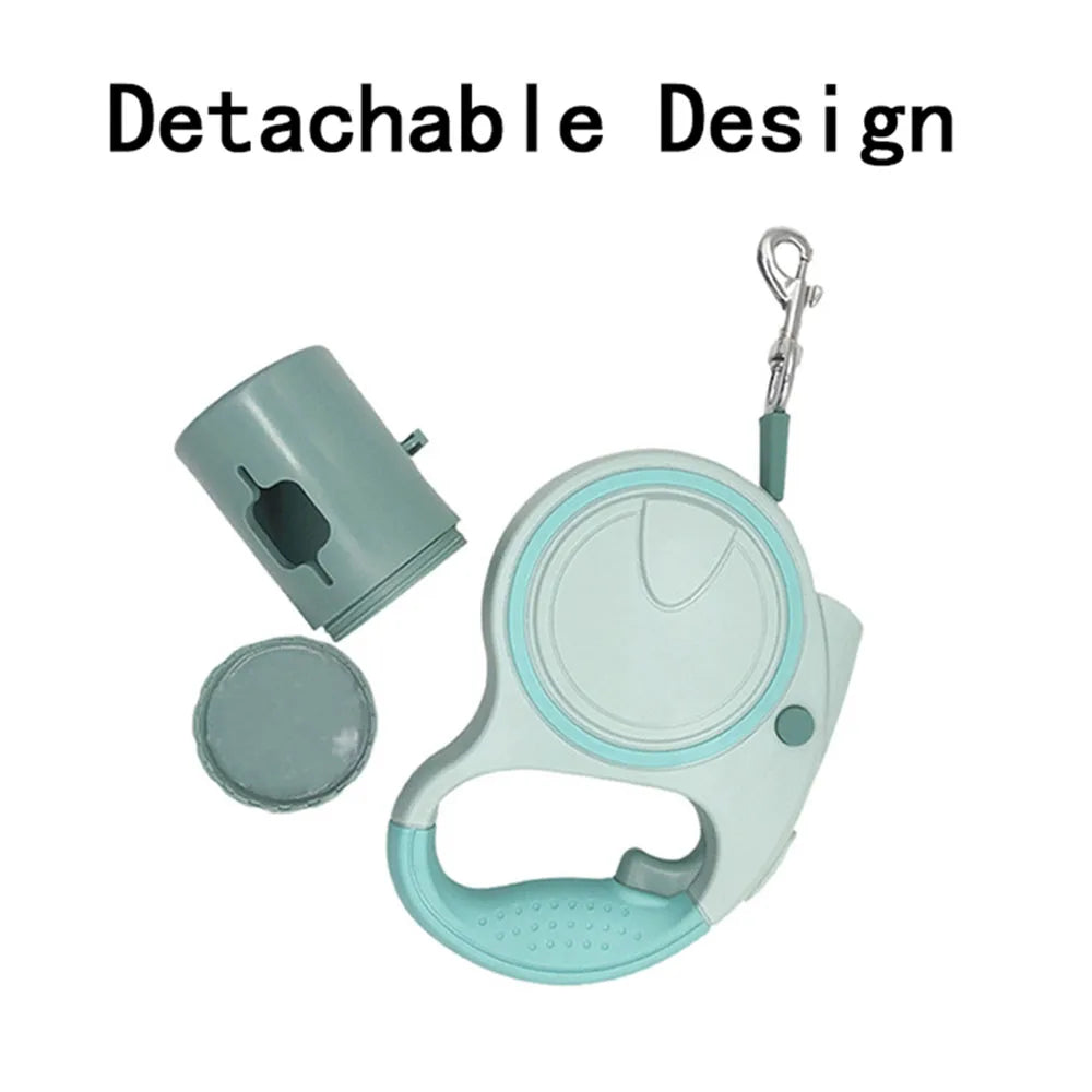 Dog Leash With Led Lights and Garbage Bag Retractable Nylon 5M Traction Rope Automatic Extension