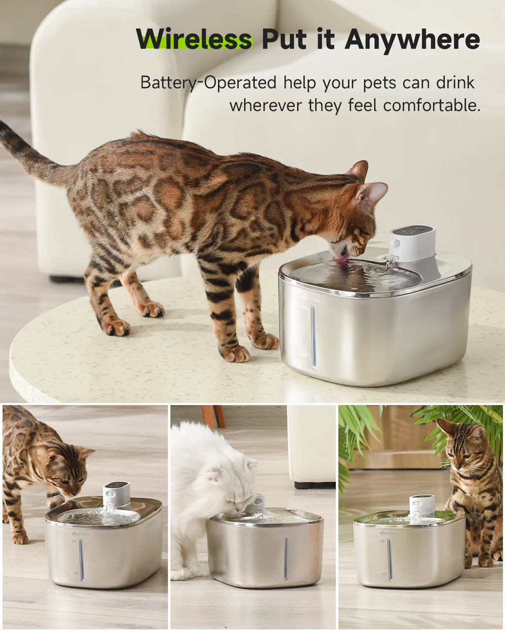 APETDOLA 4L Wireless Cat Water Fountain Auto Sensor Drinking Fountain