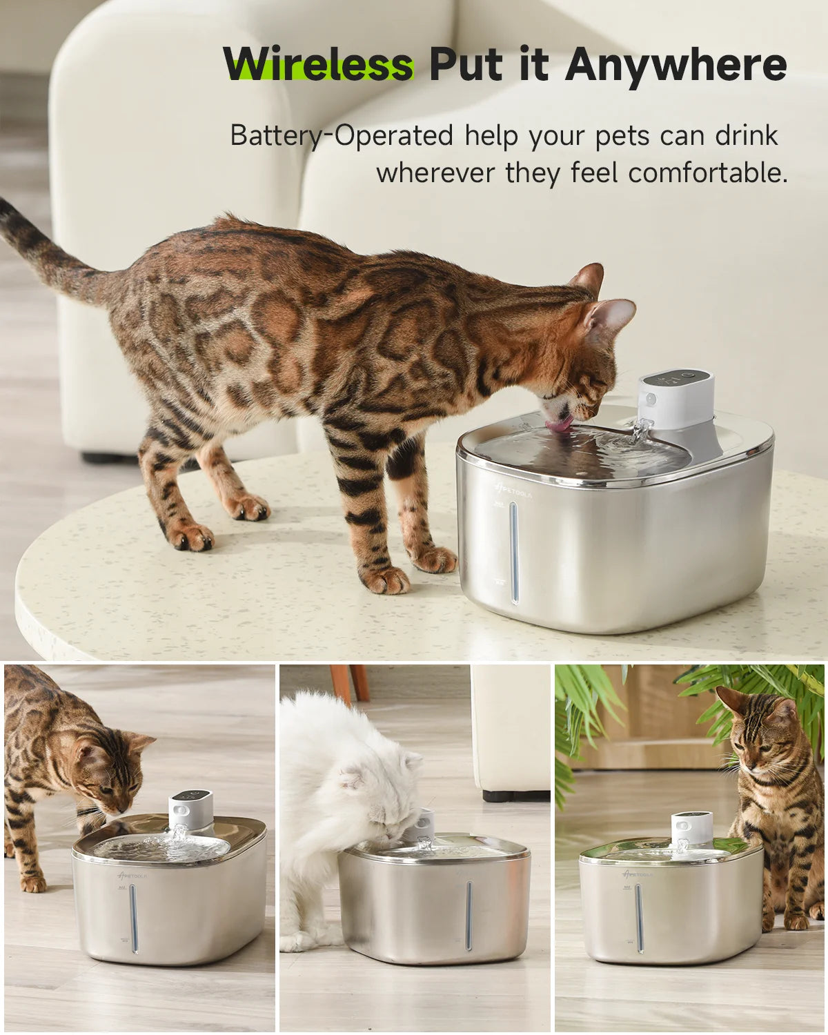 APETDOLA 4L Wireless Cat Water Fountain Auto Sensor Drinking Fountain