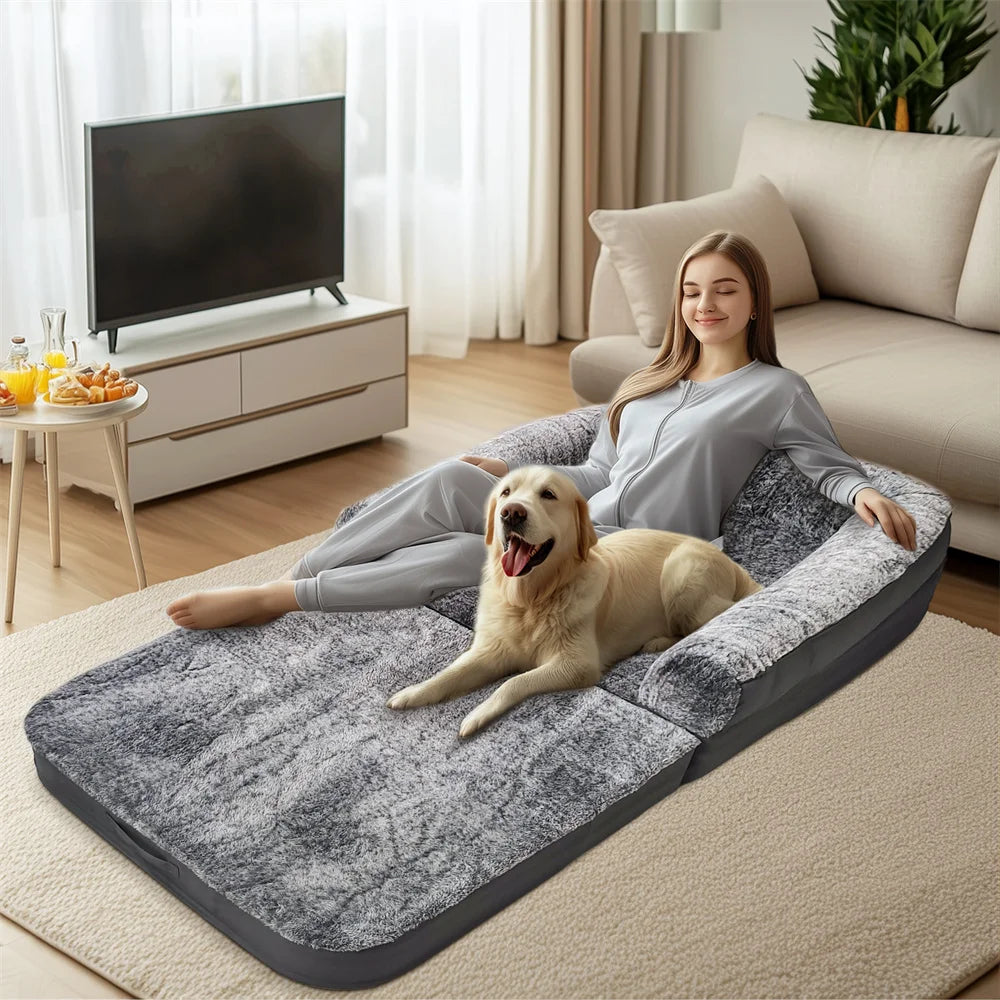 Foldable Human Dog Bed for Adult 2 in 1 Calming Large Dog Bed Washable Waterproof