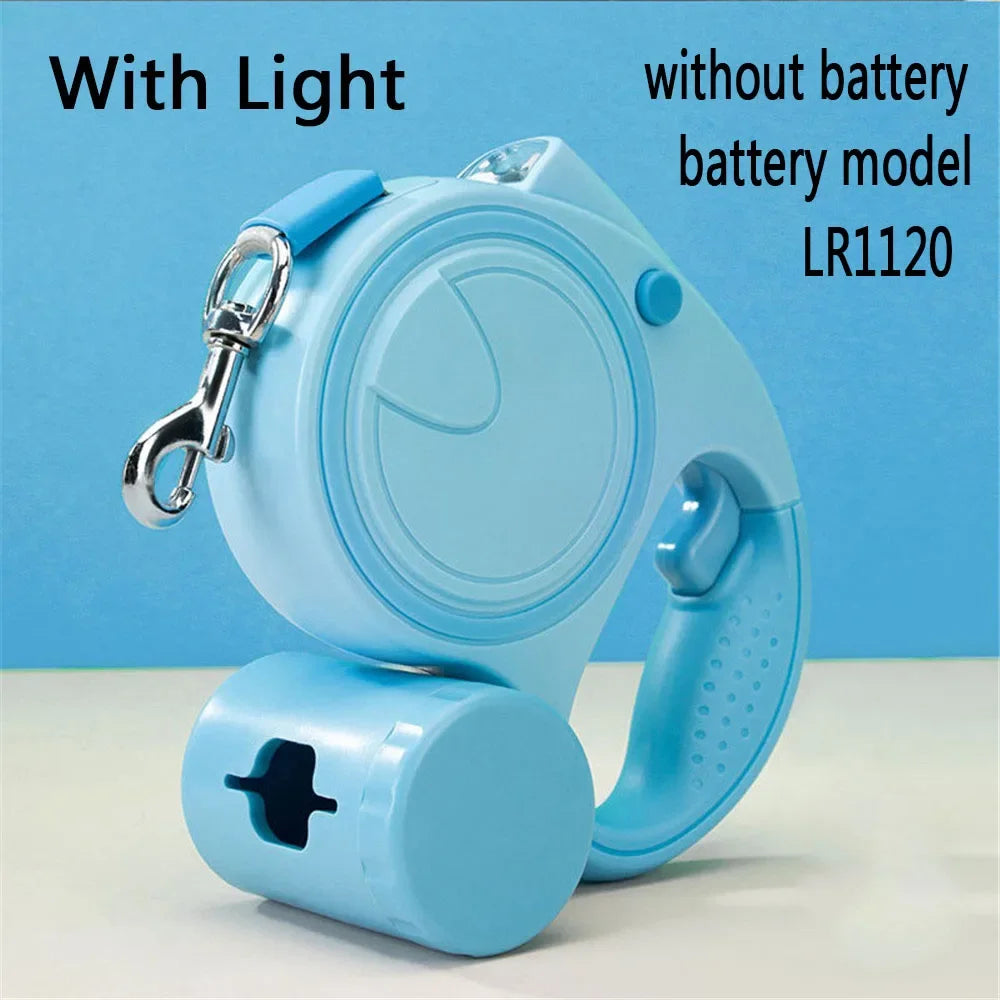 Dog Leash With Led Lights and Garbage Bag Retractable Nylon 5M Traction Rope Automatic Extension