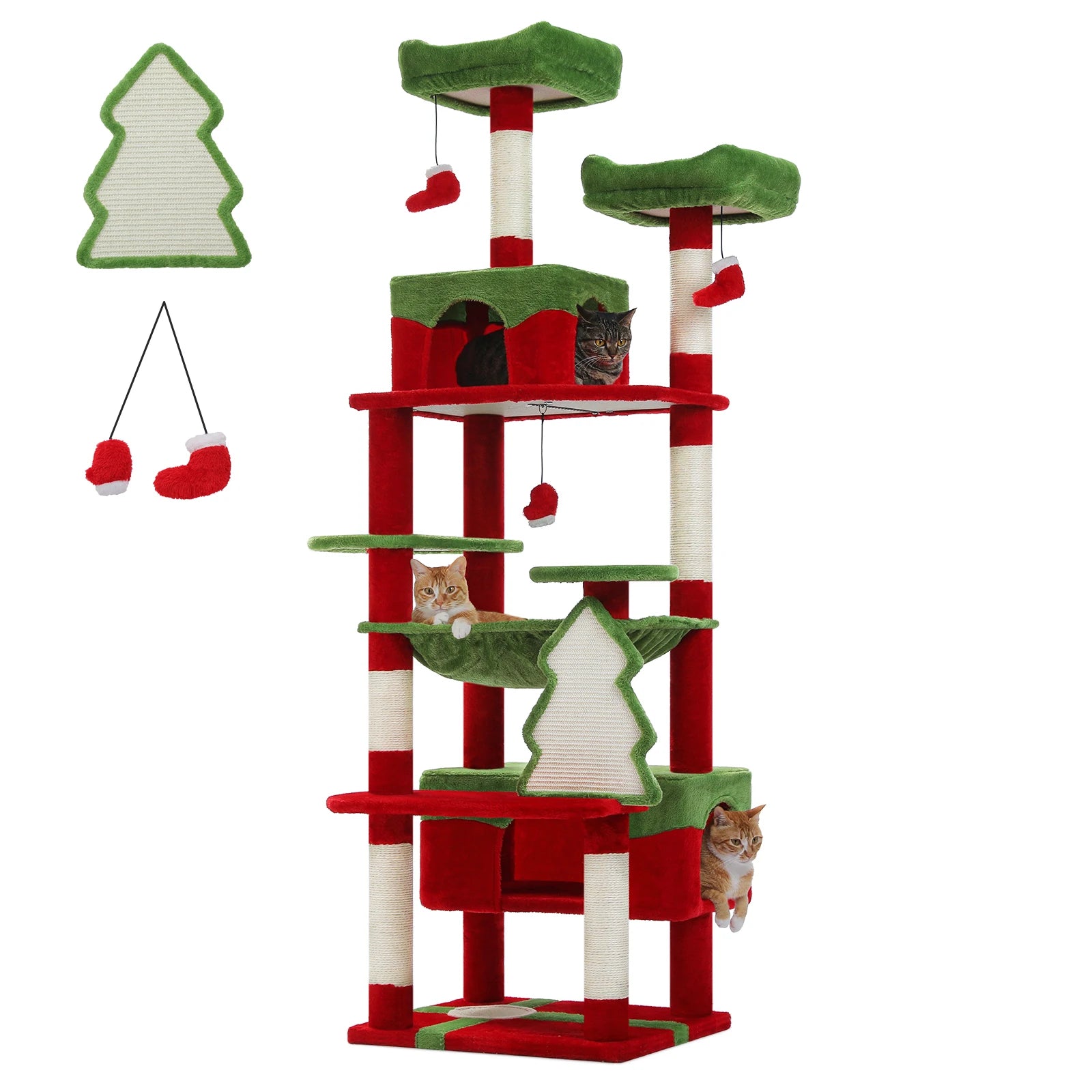Christmas Cat Tree with Scratching Post Condo Hammock