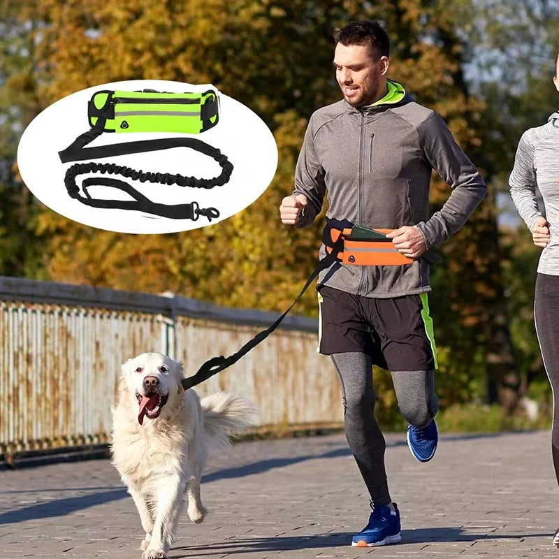 Hands Free Dog Leash Reflective with Waist Bag Retractable Elastic Belt Traction Rope