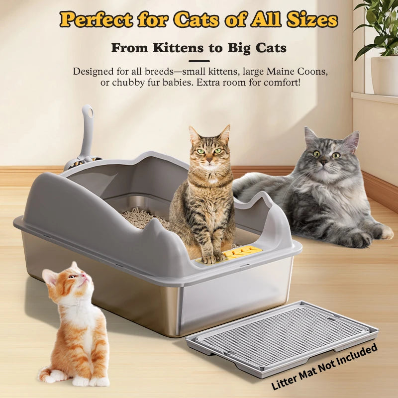 Stainless Steel Cat Litter Box With Lid Never Absorbs Odors, Anti-Urine Leakage
