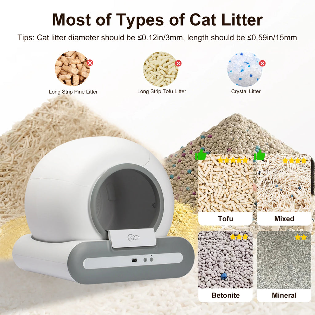 DOEL 65L Self-Cleaning Cat Litter Box App Control, w/Litter Mat &Trash Bags,