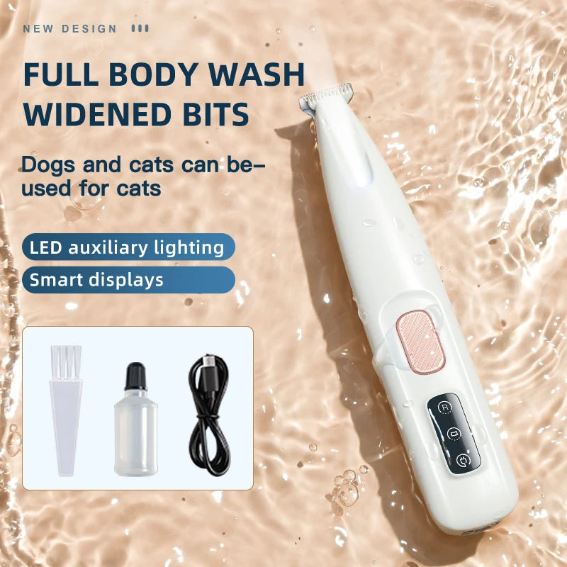 Portable Dog Paw Trimmer with Led Light - Pets Nail Grinder Shaver Clipper - Rechargeable Cordless