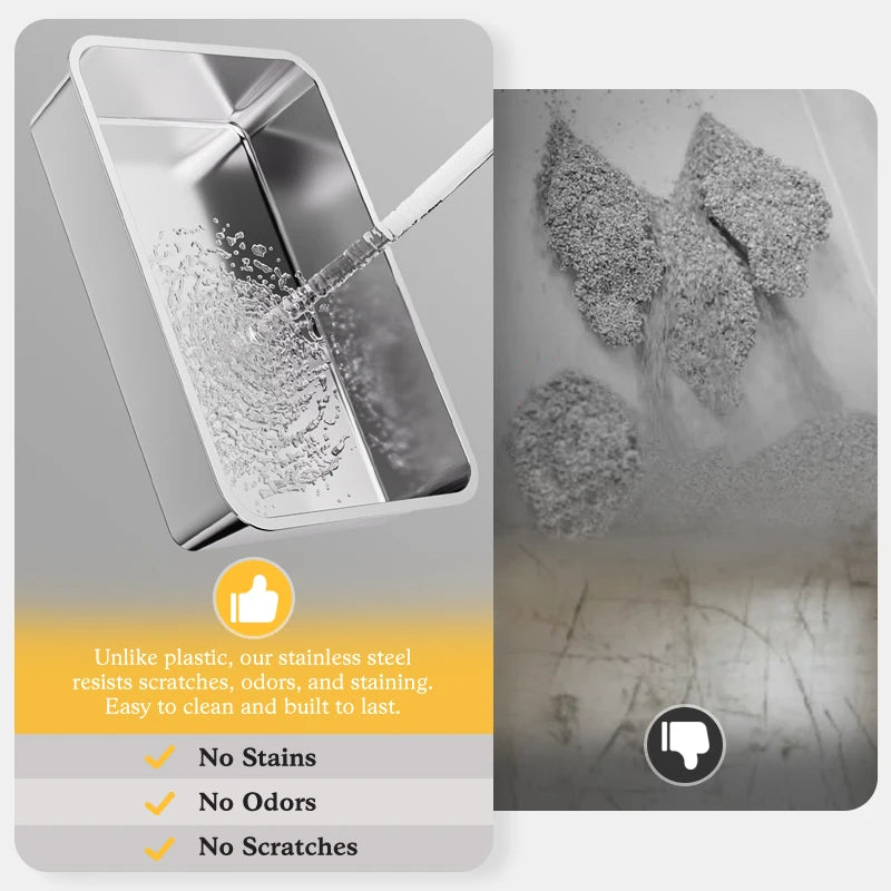 Stainless Steel Cat Litter Box With Lid Never Absorbs Odors, Anti-Urine Leakage