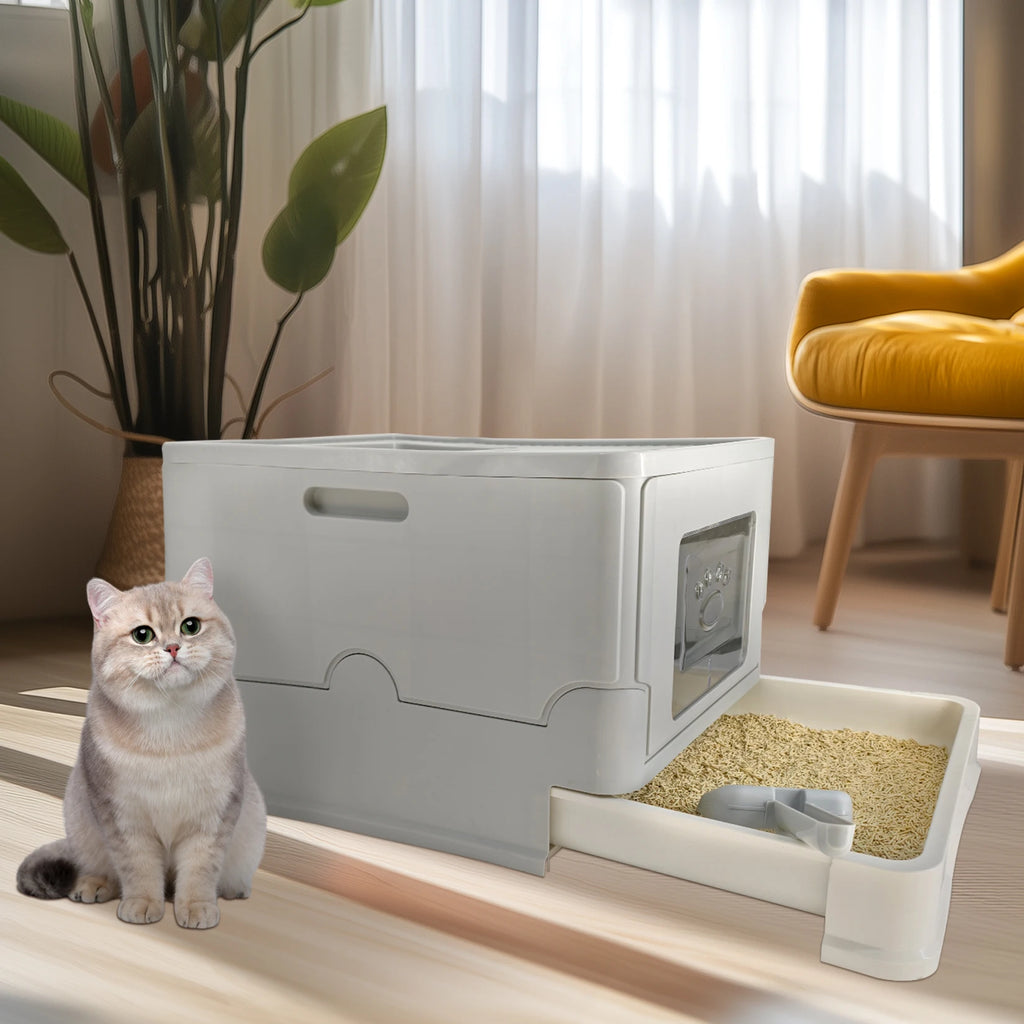 4-Style Cat Litter Box with Lid Enclosed with High Sided Enclosure