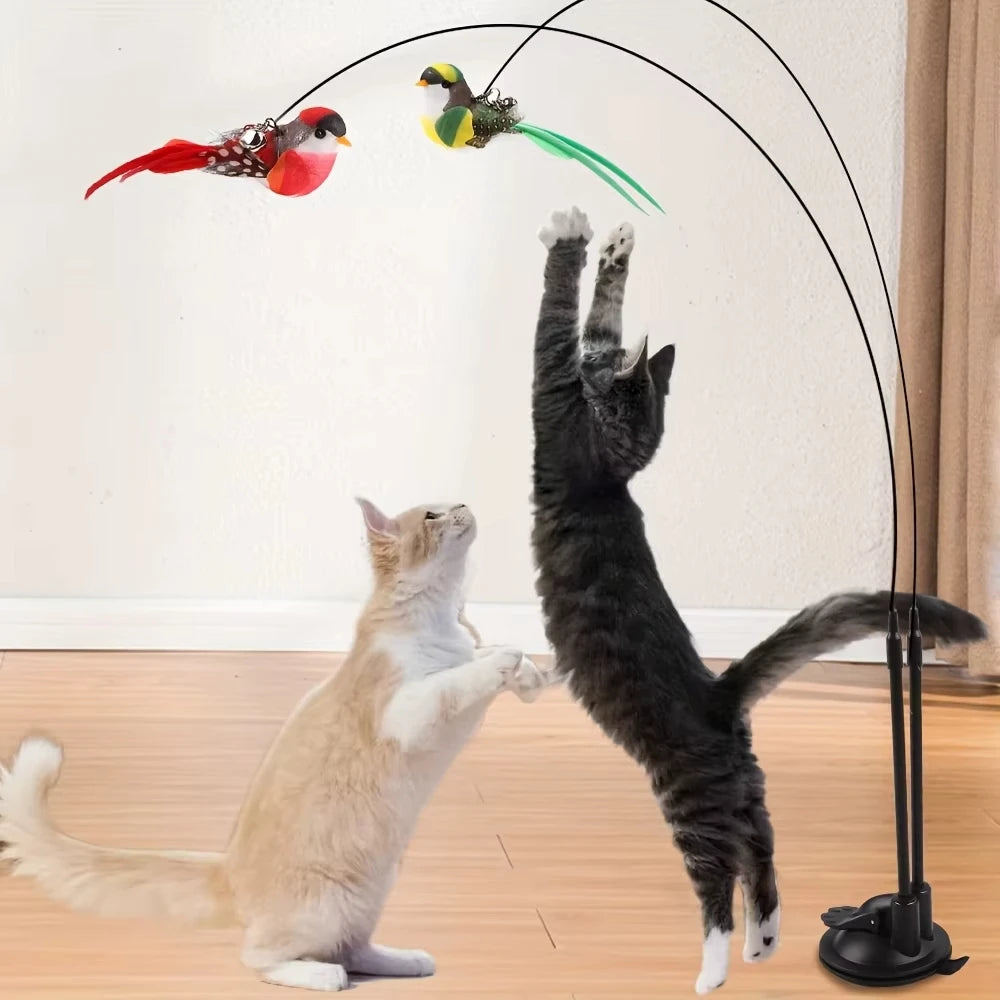 Interactive Cat Wand - Non-slip suction cup base and double-locking grip design, no batteries required,