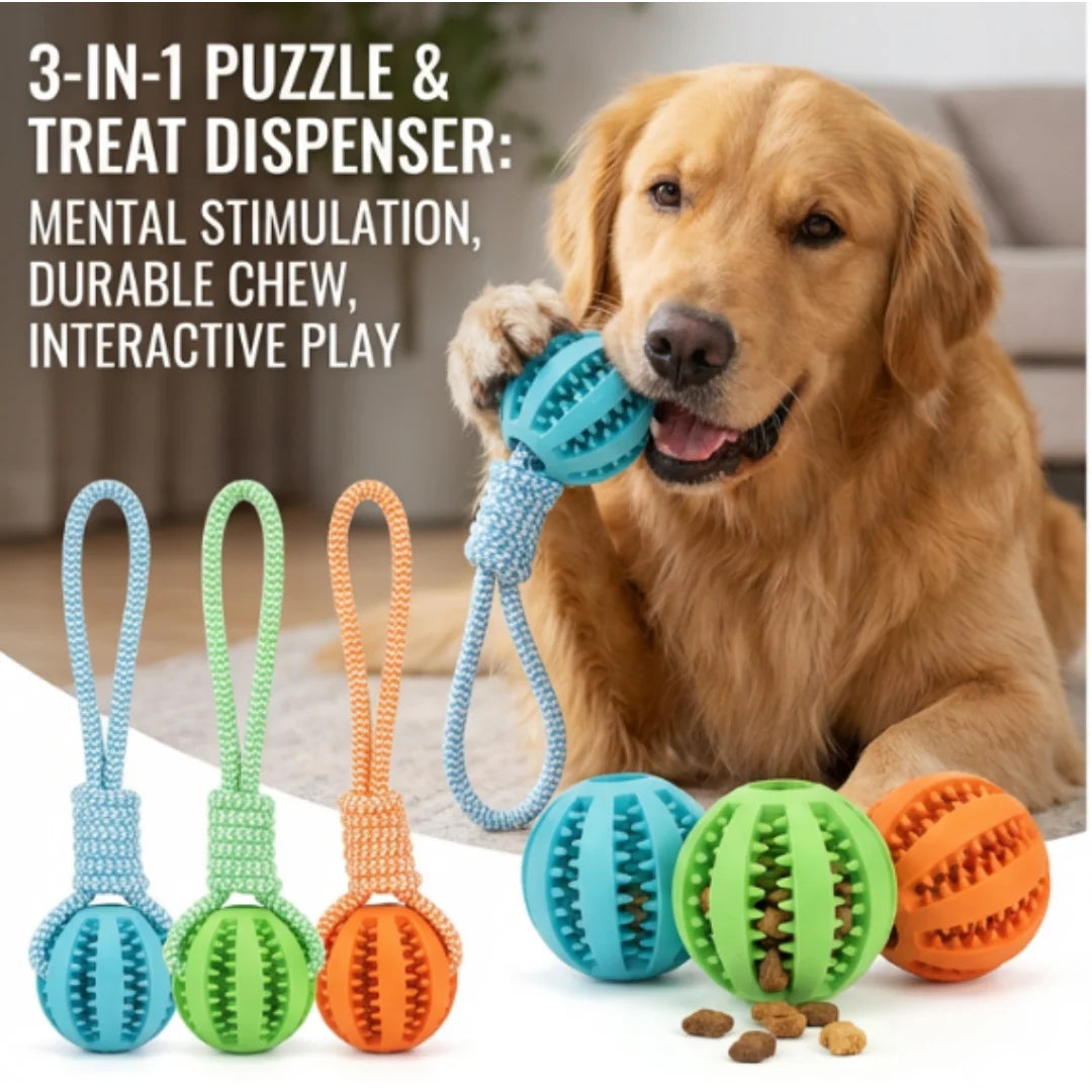 Durable Braided Rope Pet Chew Toy Ball Treat Dispenser