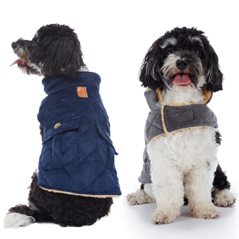 Winter Warm Plush Jackets for Pet Dogs Thickness Double Pockets