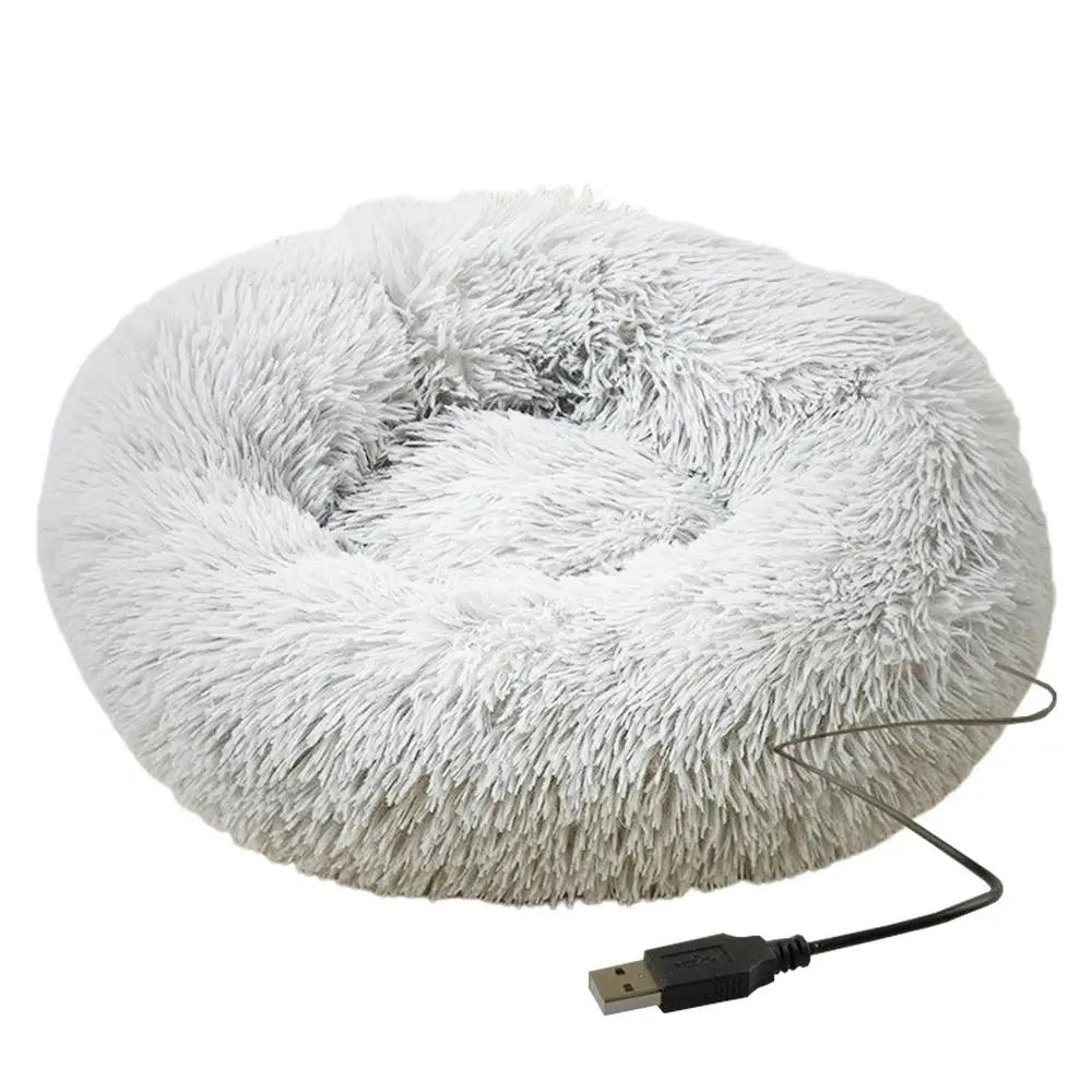 Soft Plush Pet Beds Round USB  Heating Comfortable And Machine Washable