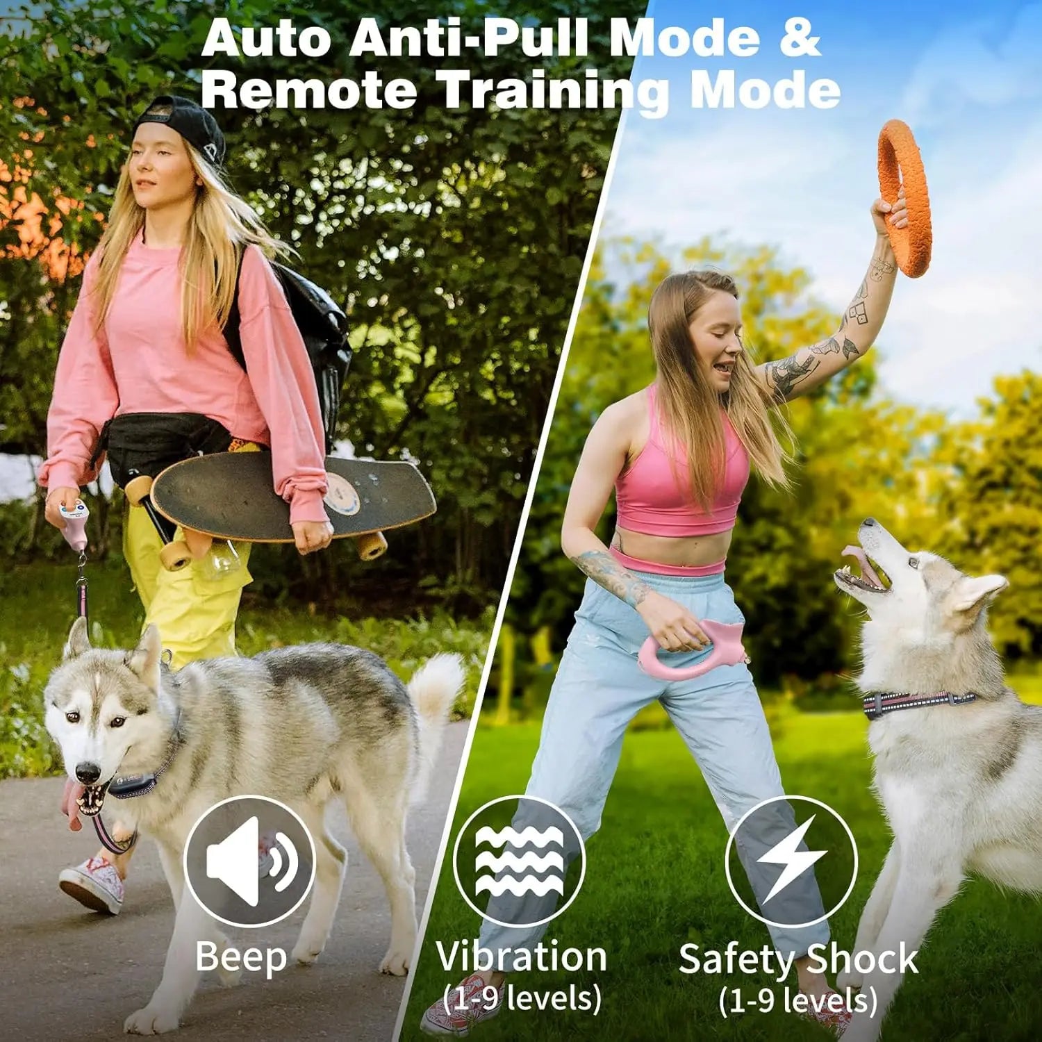 Dog Shock Collar & No-Pull Leash Set, Waterproof, 1600ft Range, Remote Recall