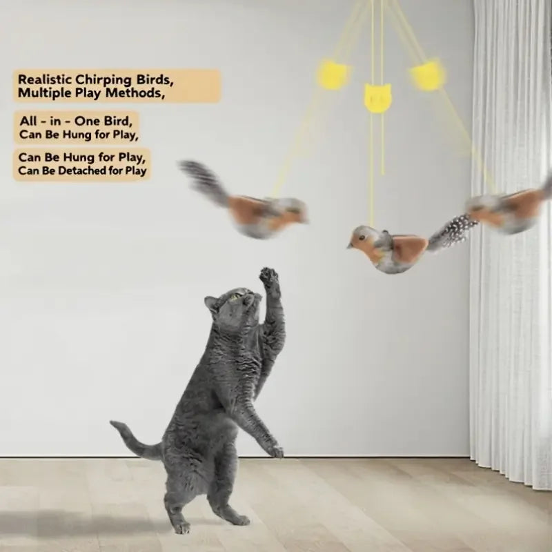 Interactive Touch-Activated Flapping Bird Cat Toy  with Realistic Chirping Sound