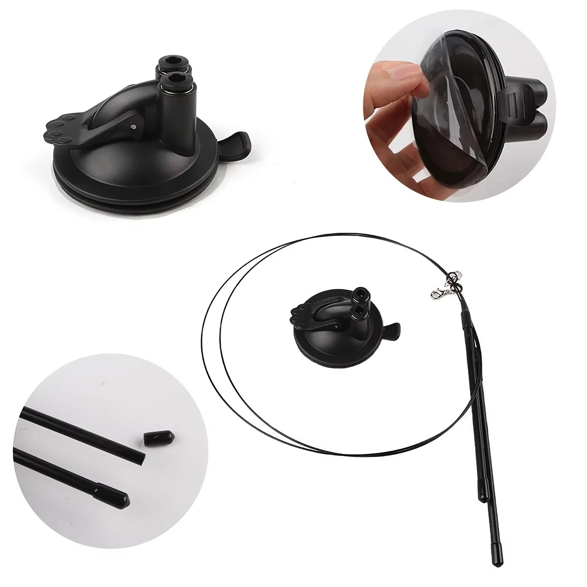 Interactive Cat Wand - Non-slip suction cup base and double-locking grip design, no batteries required,
