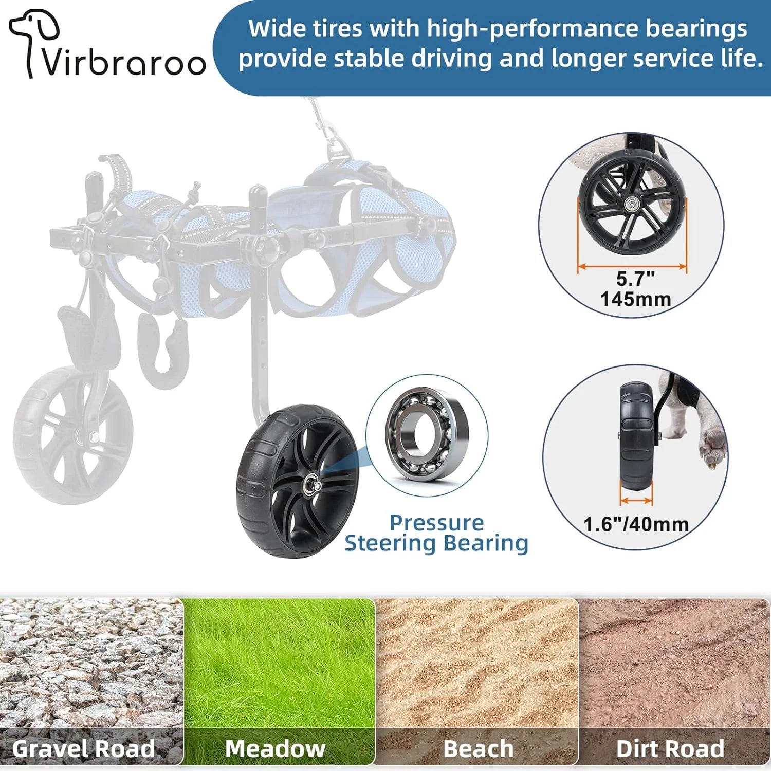 Dog Wheelchair for Back Legs with Upgraded All-Terrain Tires & Durable Bearings, Adjustable