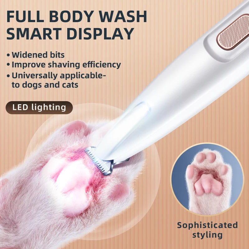 Portable Dog Paw Trimmer with Led Light - Pets Nail Grinder Shaver Clipper - Rechargeable Cordless