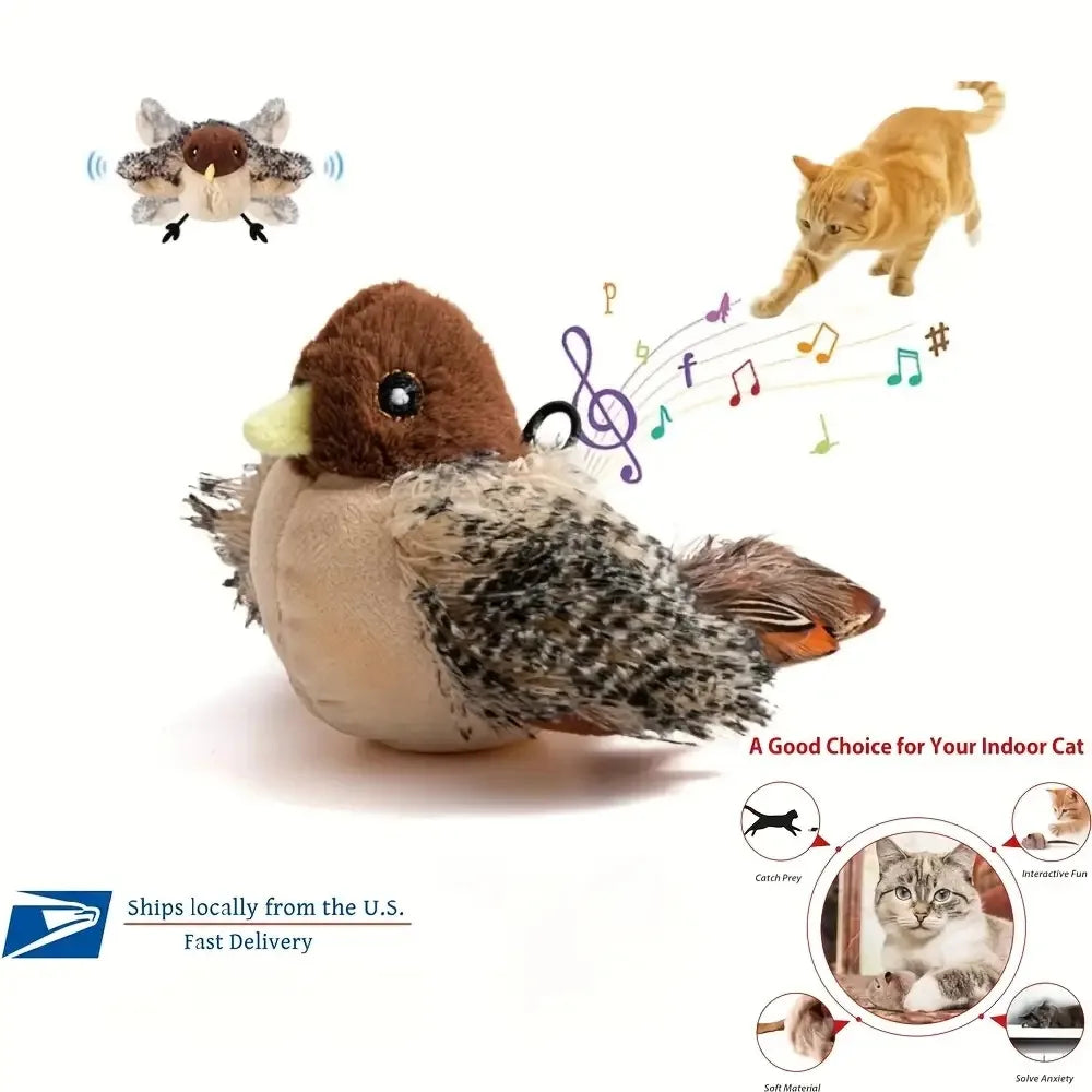 Interactive Touch-Activated Flapping Bird Cat Toy  with Realistic Chirping Sound