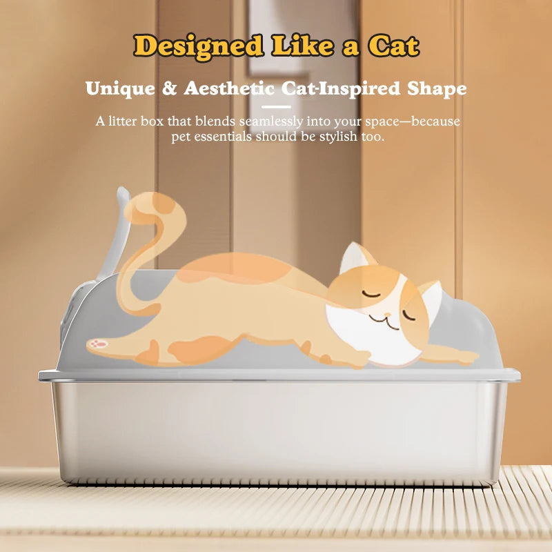 Stainless Steel Cat Litter Box With Lid Never Absorbs Odors, Anti-Urine Leakage