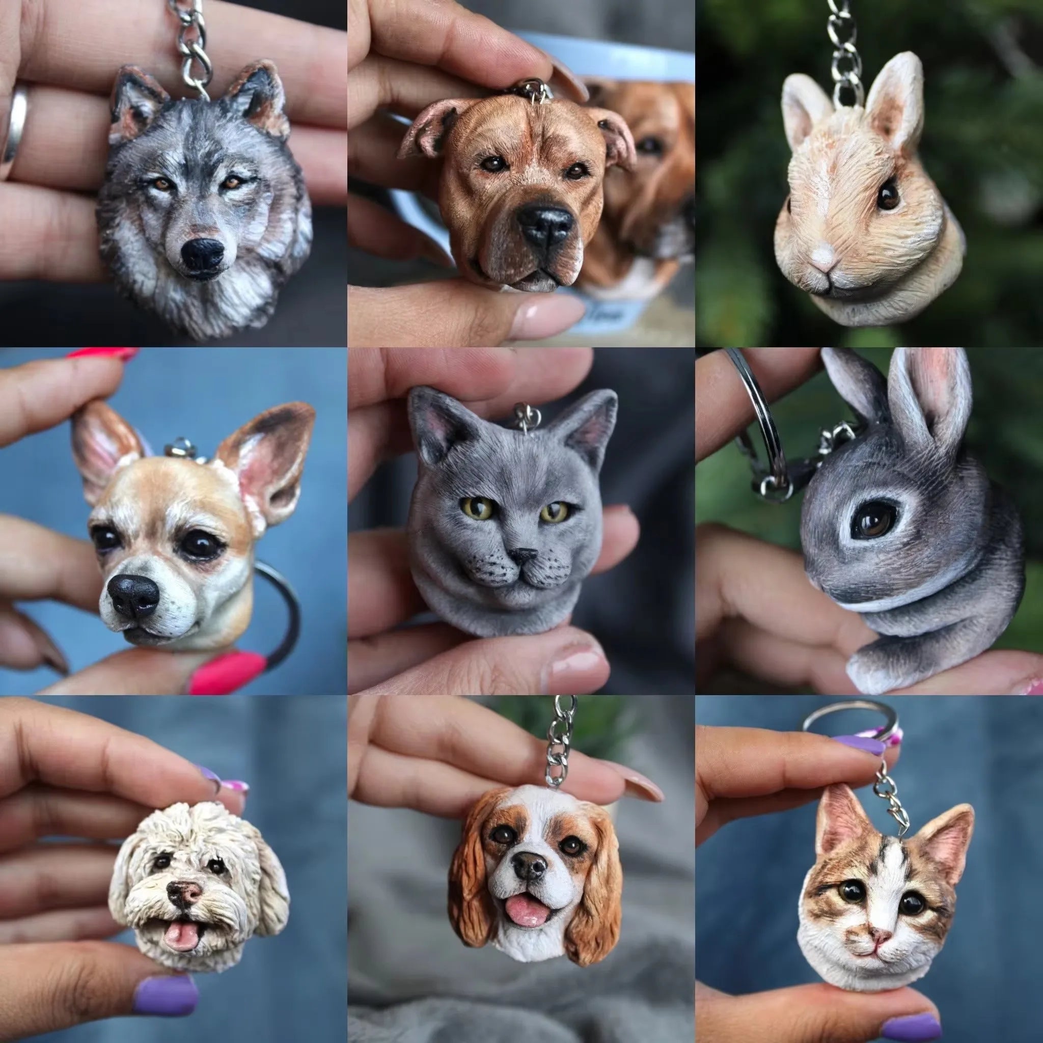 3D Pet Portrait Keychain Custom Head Ornament