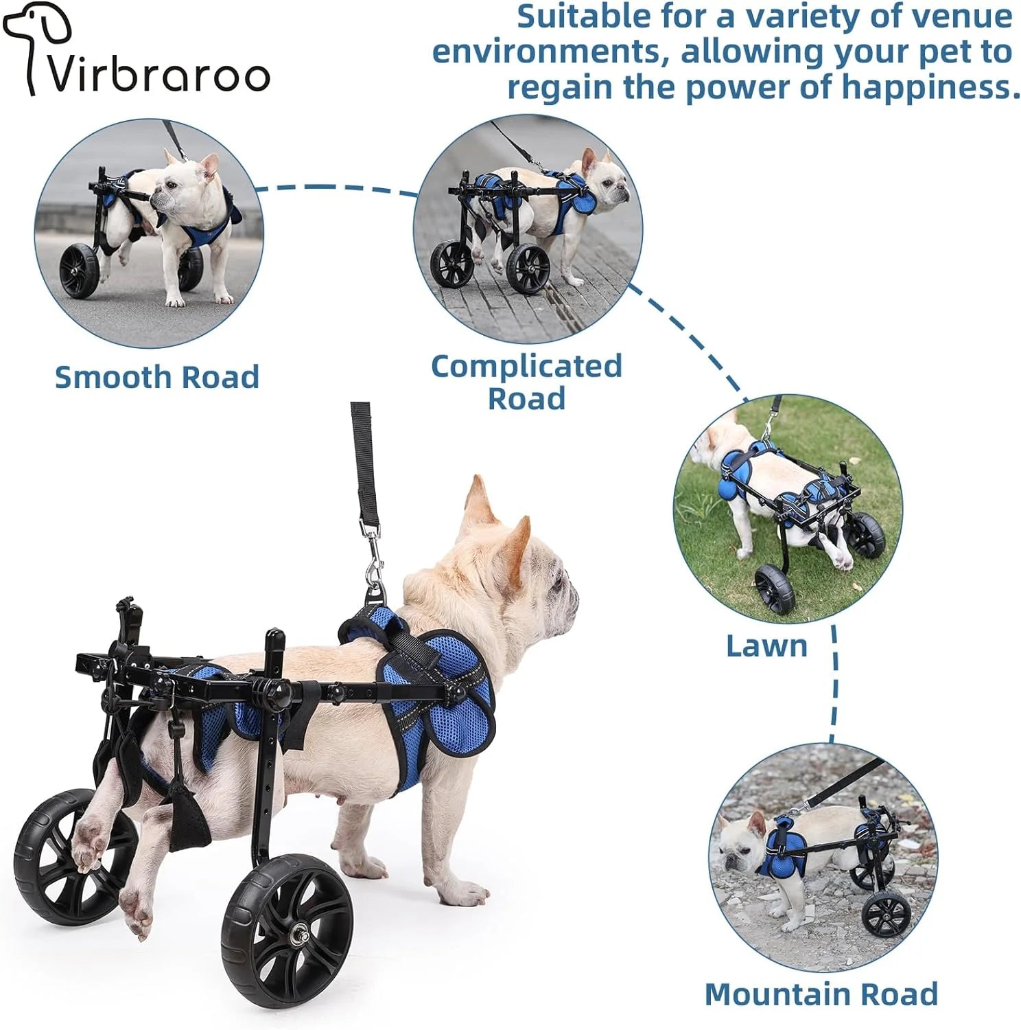 Dog Wheelchair for Back Legs with Upgraded All-Terrain Tires & Durable Bearings, Adjustable