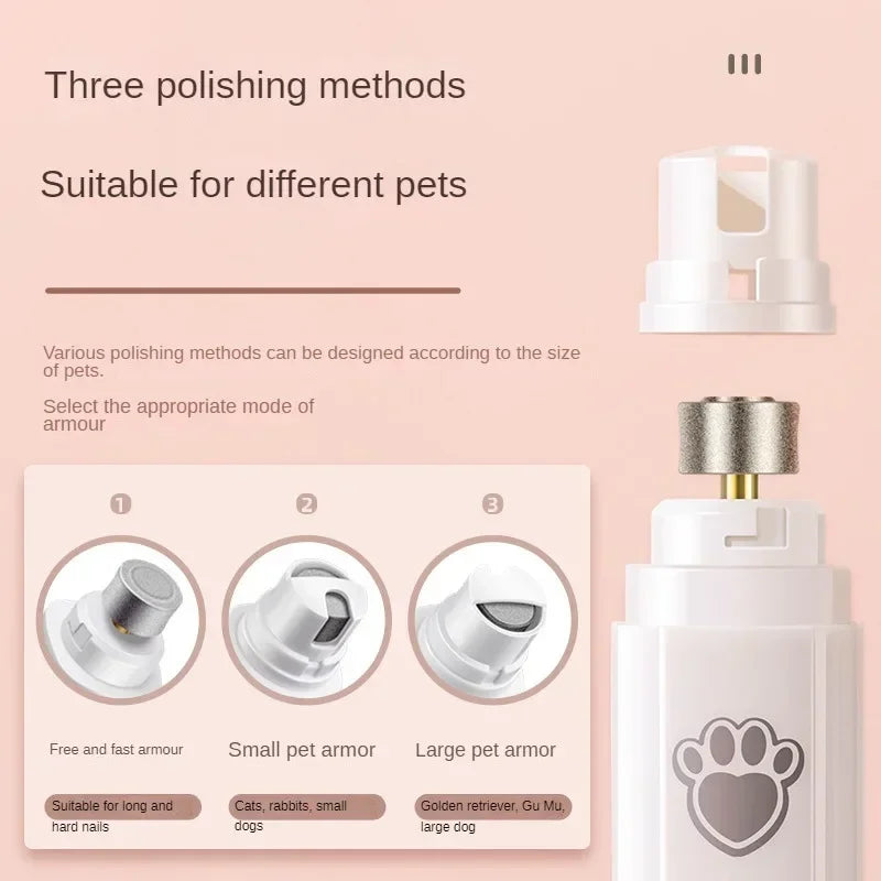 Electric Dog Cat Nail Grinder with Polisher Wheel LED Light Pet Nail Clipper USB Rechargeable 2-Speed