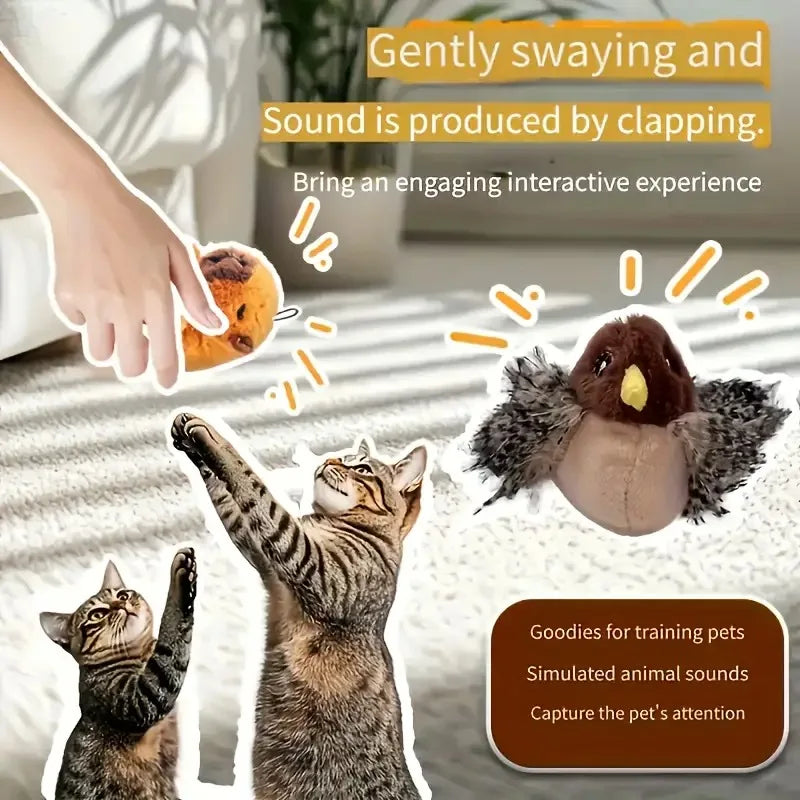 Interactive Touch-Activated Flapping Bird Cat Toy  with Realistic Chirping Sound