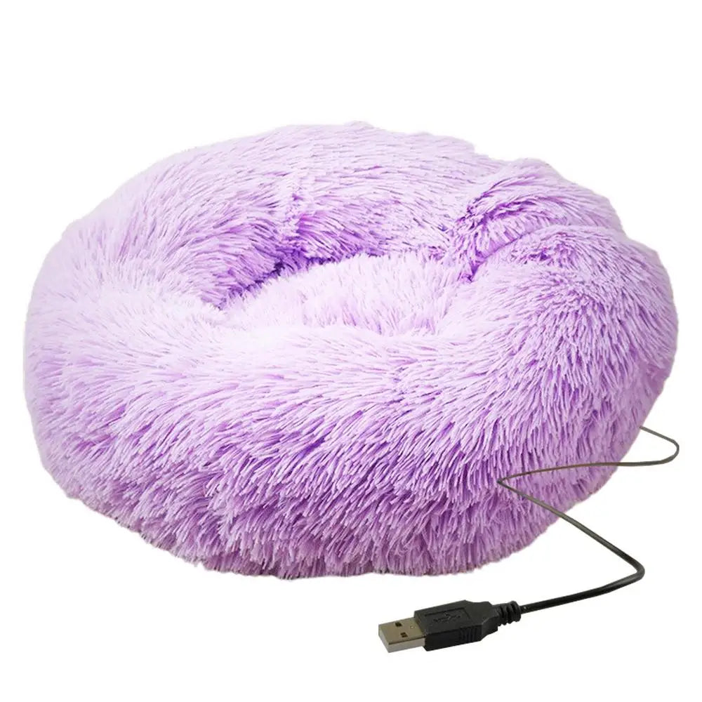 Soft Plush Pet Beds Round USB  Heating Comfortable And Machine Washable