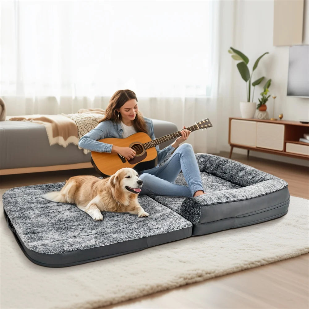 Foldable Human Dog Bed for Adult 2 in 1 Calming Large Dog Bed Washable Waterproof