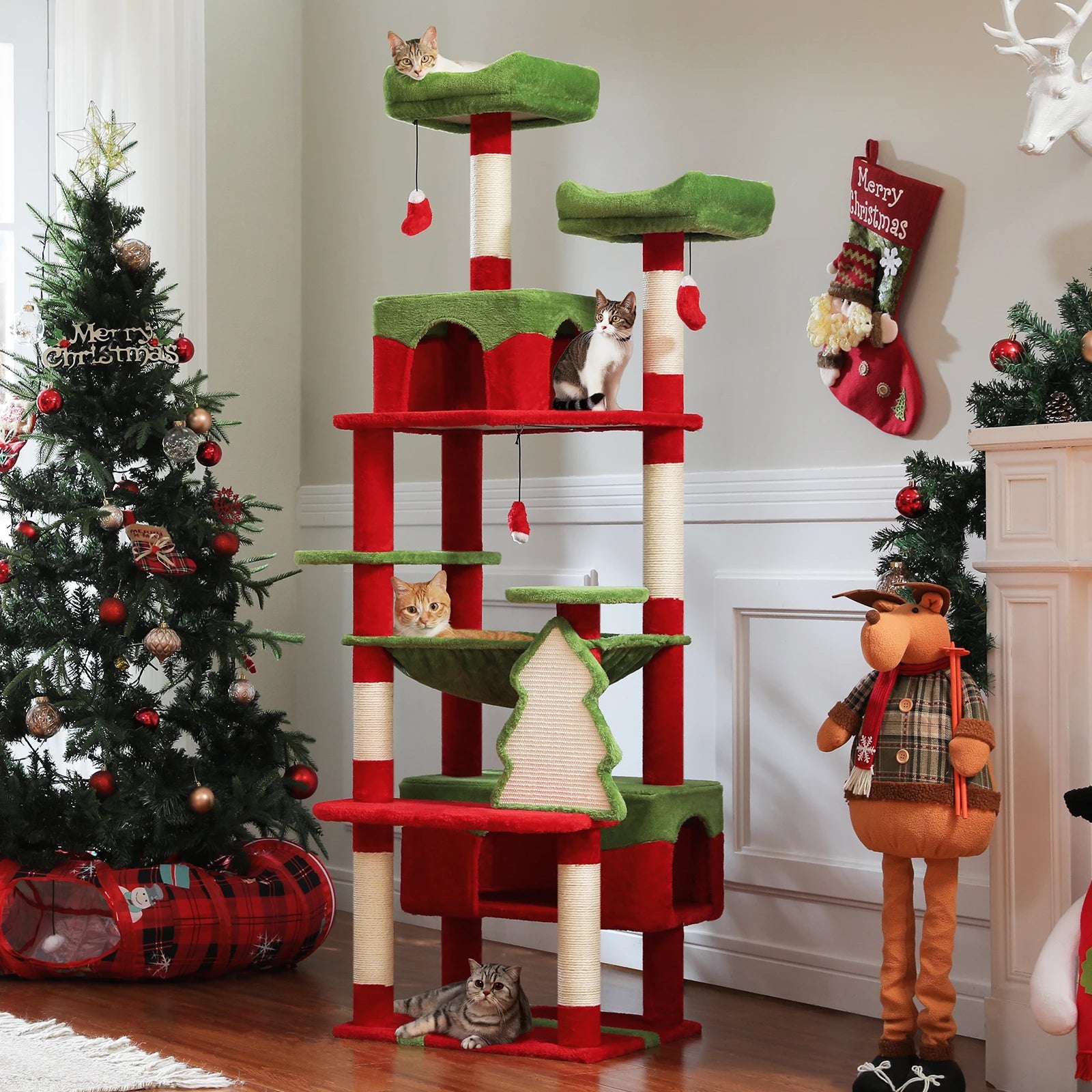Christmas Cat Tree with Scratching Post Condo Hammock