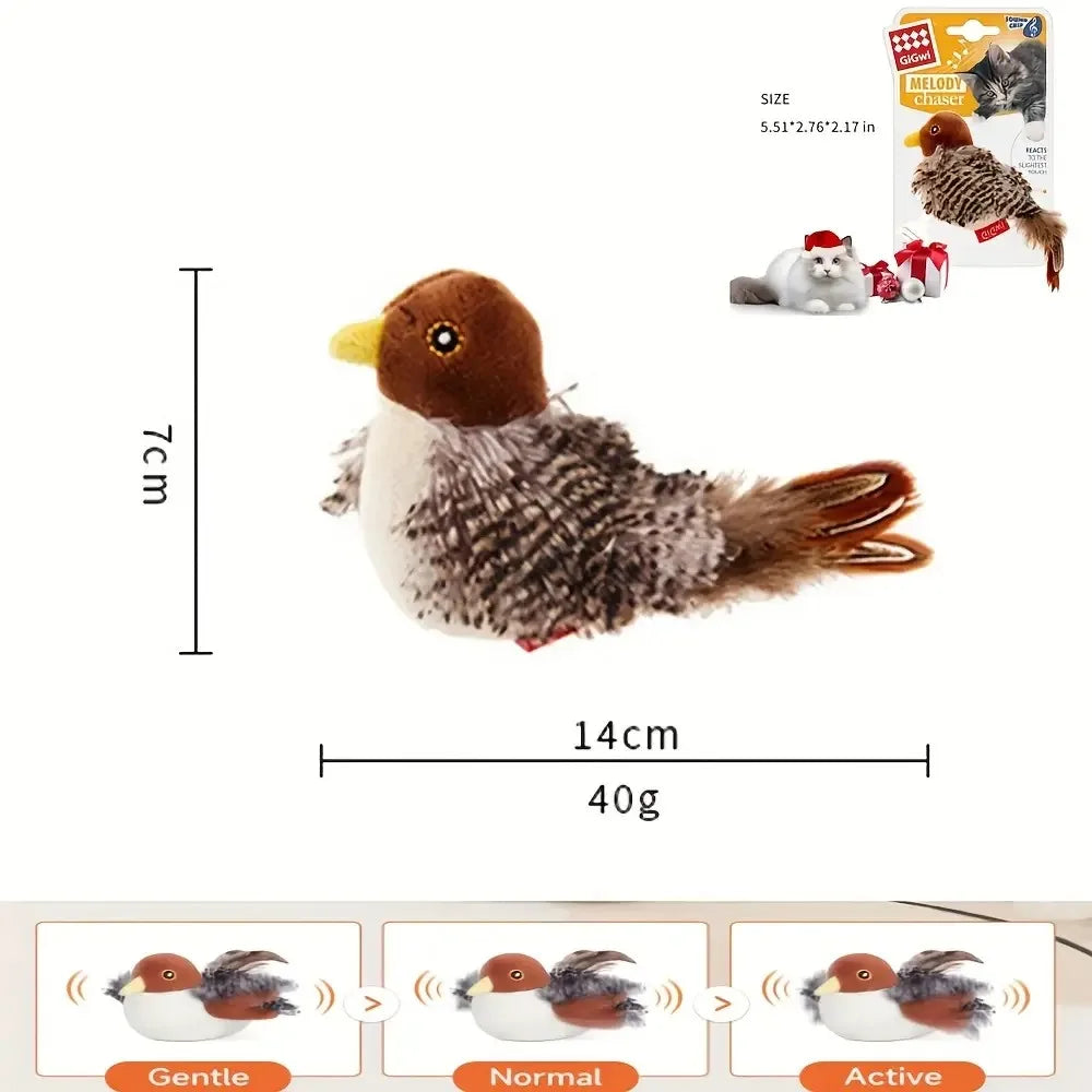 Interactive Touch-Activated Flapping Bird Cat Toy  with Realistic Chirping Sound