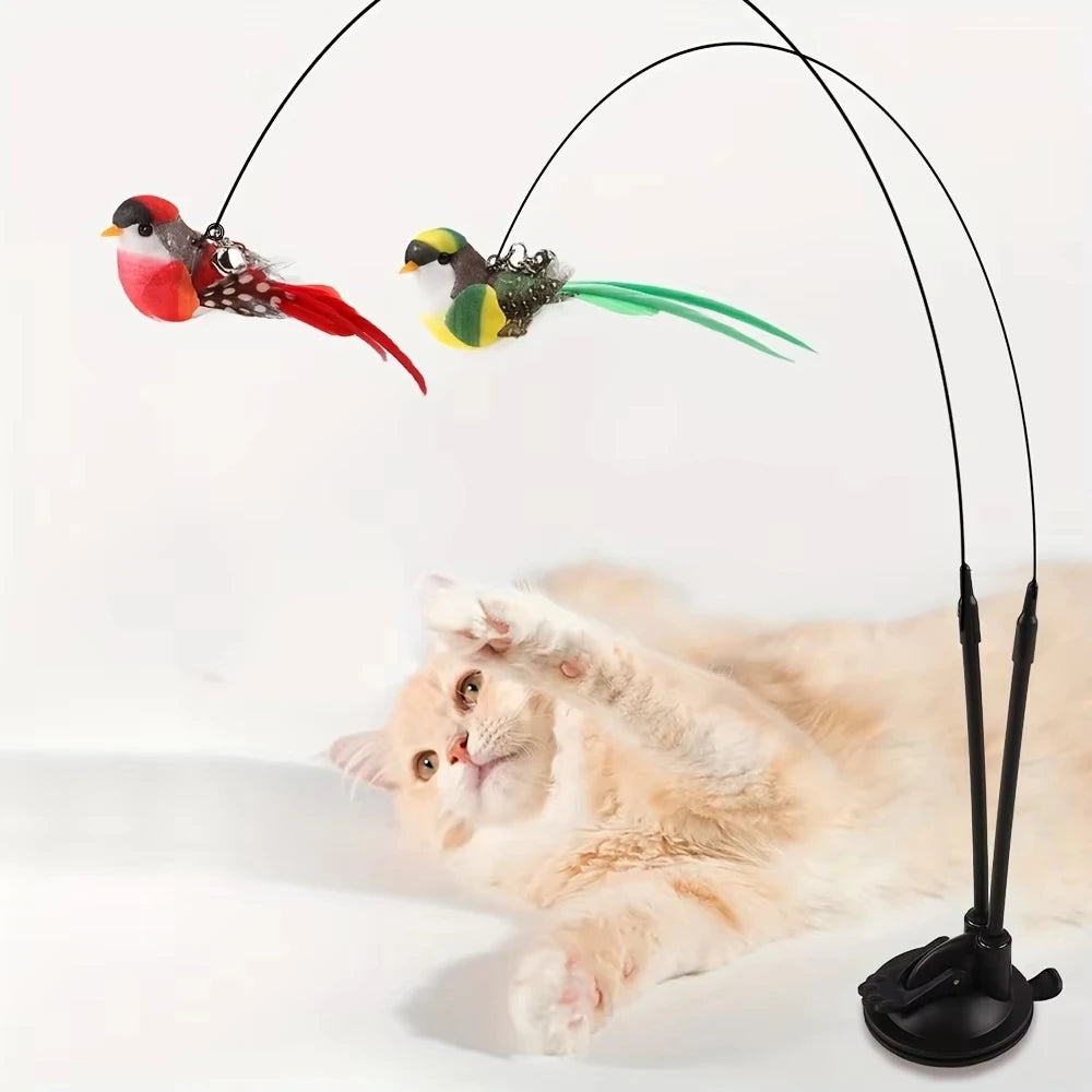 Interactive Cat Wand - Non-slip suction cup base and double-locking grip design, no batteries required,