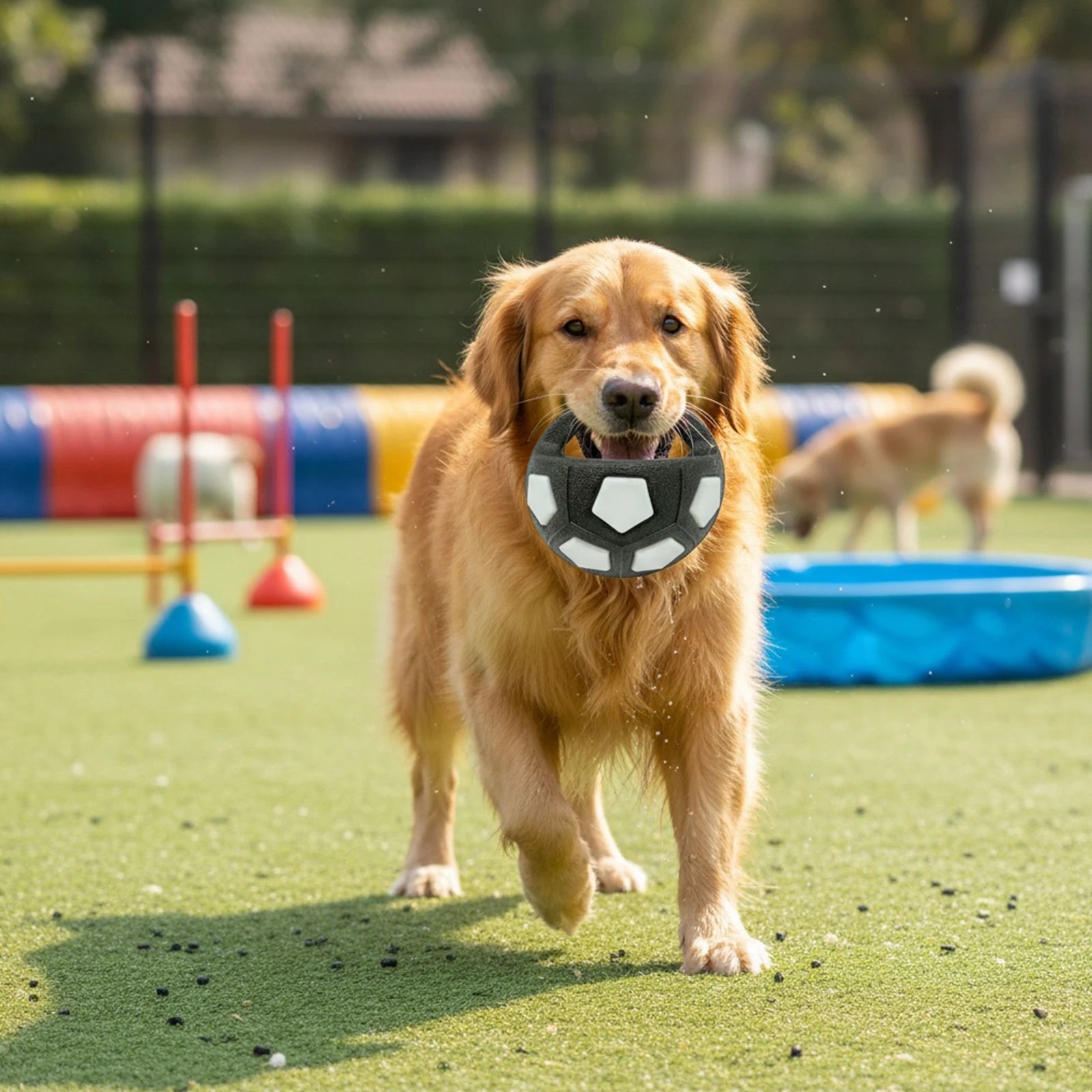 Dog Calming Ball with Handle Football Shape Interactive Squeaky