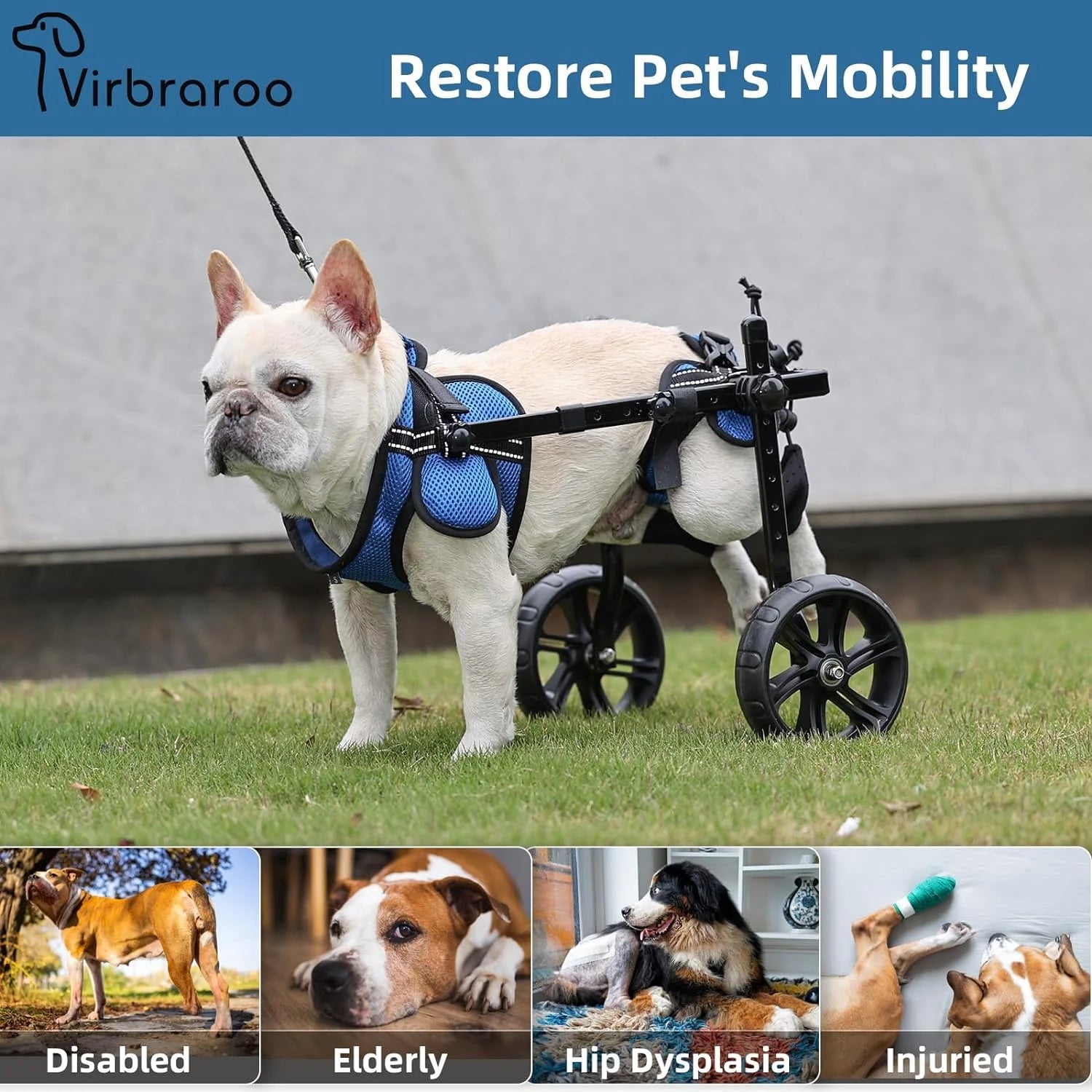 Dog Wheelchair for Back Legs with Upgraded All-Terrain Tires & Durable Bearings, Adjustable
